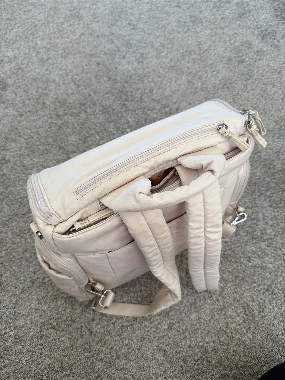 caraa baby diaper bag cream fabric backpack